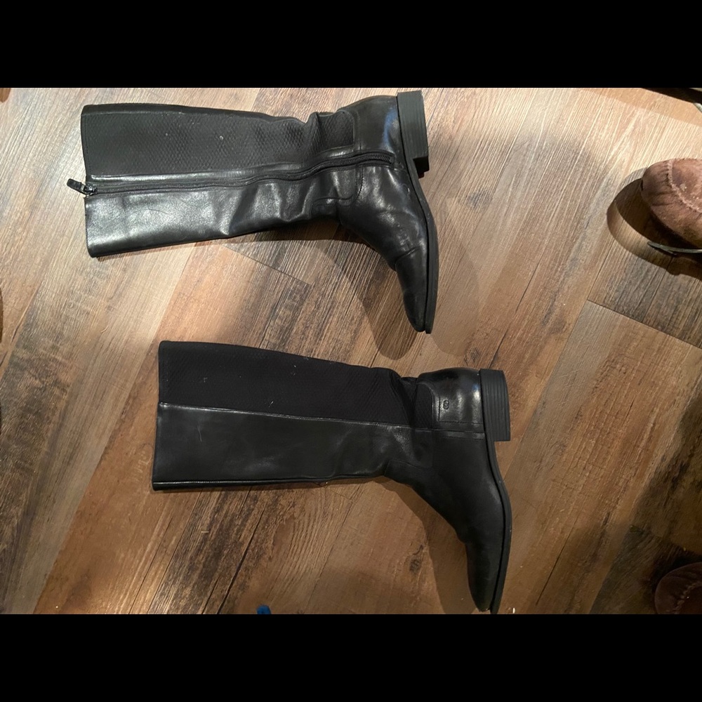 black leather knee high boots